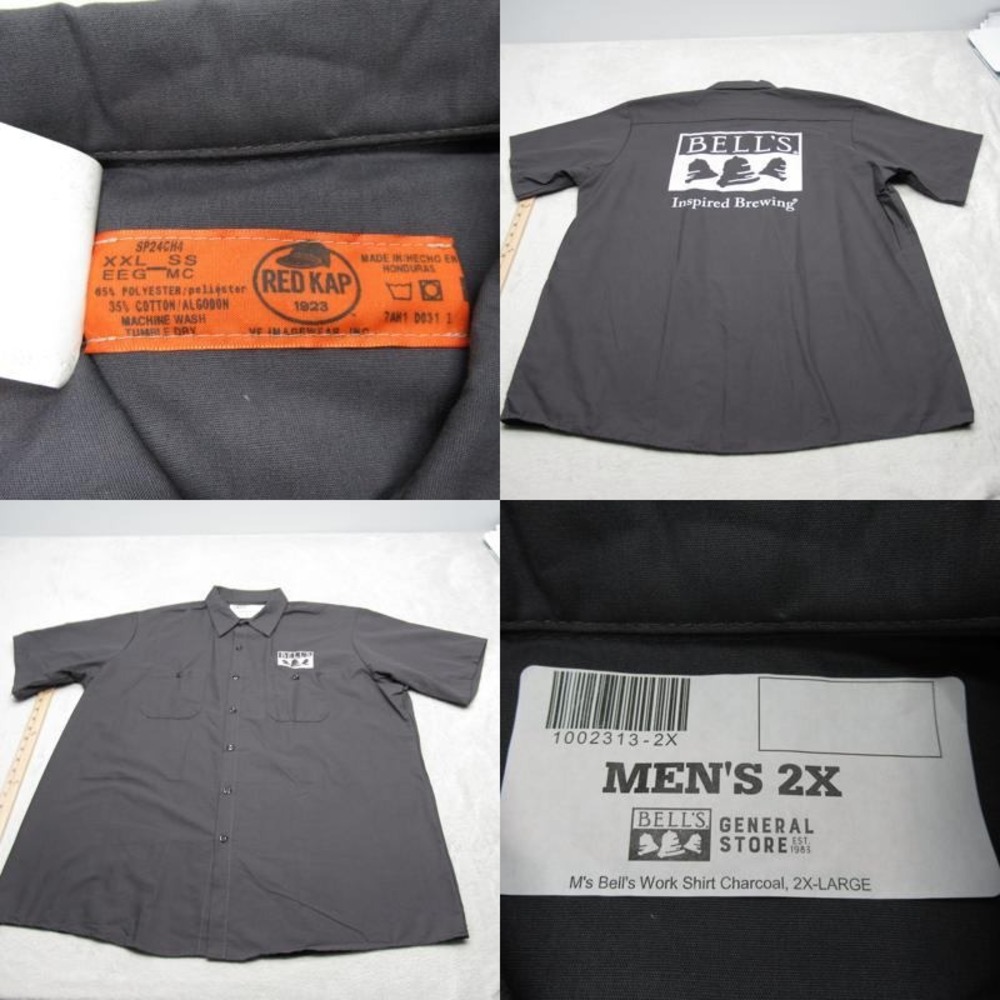 Bells‎ Work Shirt Mens 2X Red Kap Gray Pockets Short Sleeve Button Up Uniform